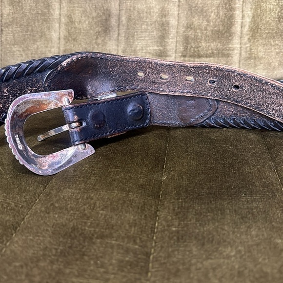Brighton brown and silver leather braided vintage belt size 34 style 65803 main image 13